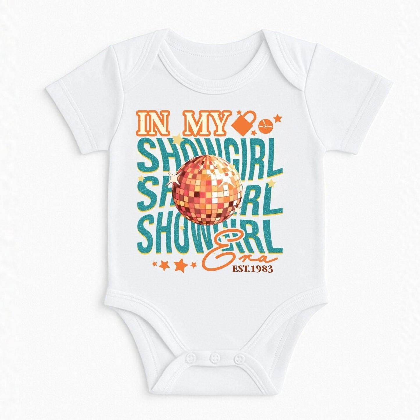 Custom In My Showgirl Era Est. 1983 Baby Bodysuit ,Funny New Born New Parent Baby Onesie®, New Mom Gift, Baby Shower Gift , Short Sleeve Tee Bella