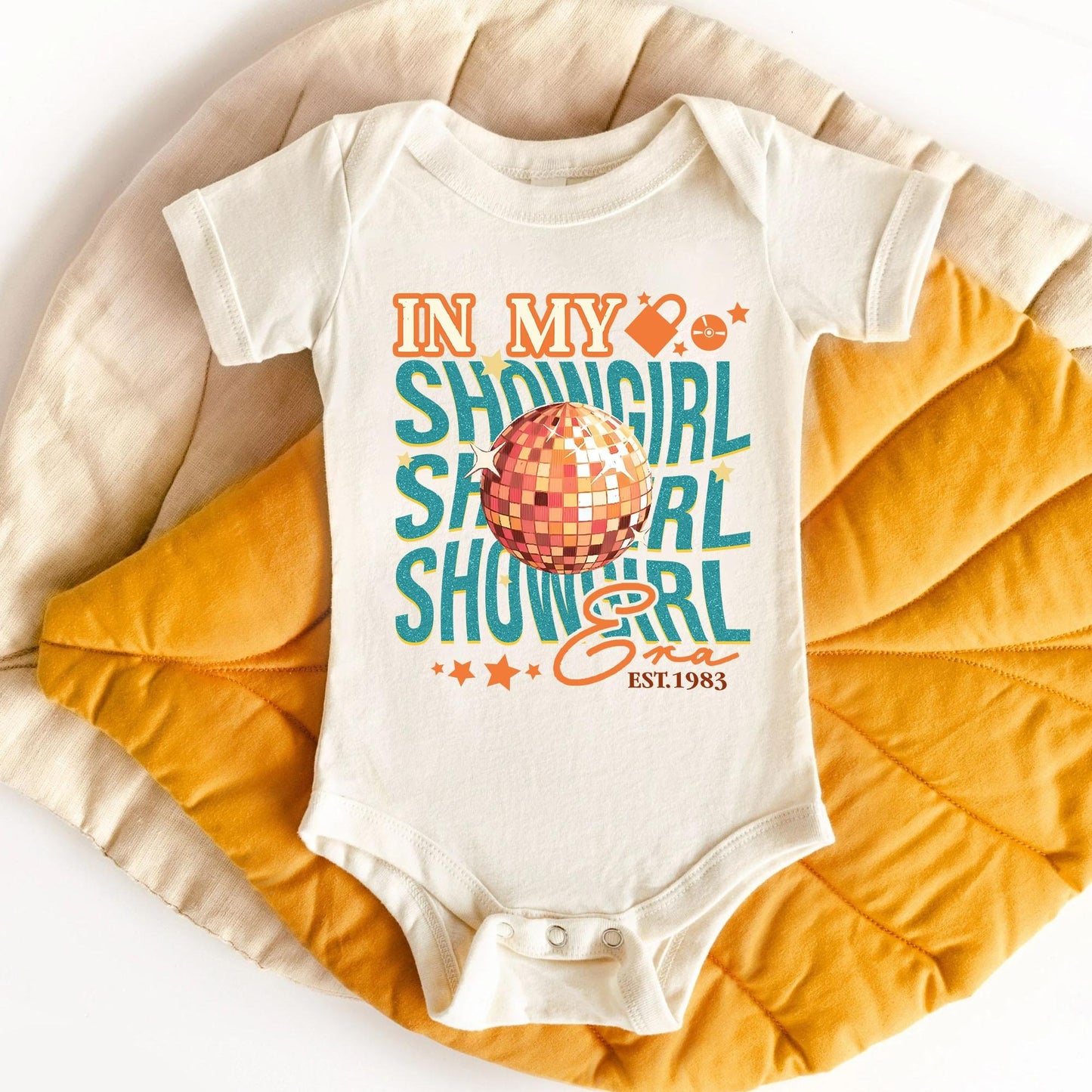 Custom In My Showgirl Era Est. 1983 Baby Bodysuit ,Funny New Born New Parent Baby Onesie®, New Mom Gift, Baby Shower Gift , Short Sleeve Tee Bella