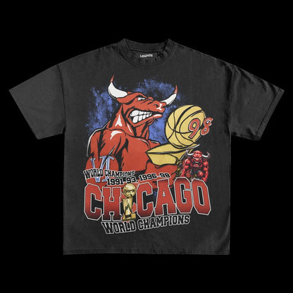 ECHICAGO BULLS 6-TIME CHAMPIONS VINTAGE TEE