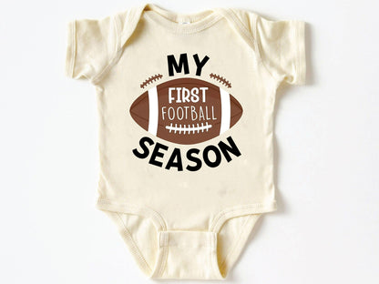 My First Football Season Baby Bodysuit ,Funny New Born New Parent Baby Onesie®, New Mom Gift, Baby Shower Gift , Short Sleeve Tee Bella